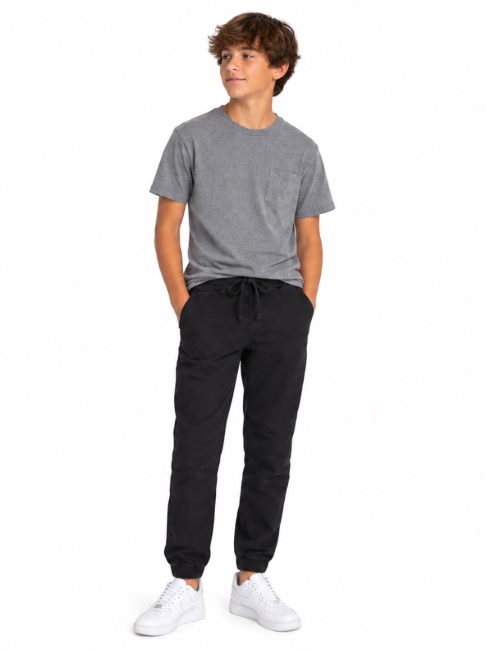DL1961 Boys Cotton Twill Jogger Pants, Elastic Waist, Black